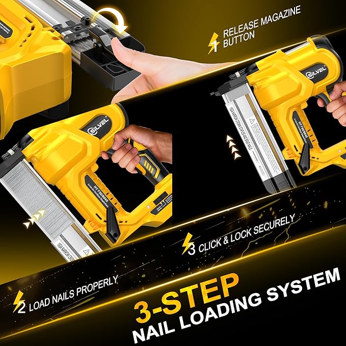 SILVEL 18 Gauge Cordless Brad Nailer, 2 in 1 Cordless Nail Gun/Electric Stapler, 2 * 4.0Ah Battery Powered Nail Gun, Fast Charging for Woodworking,Home Improvement, YELLOW