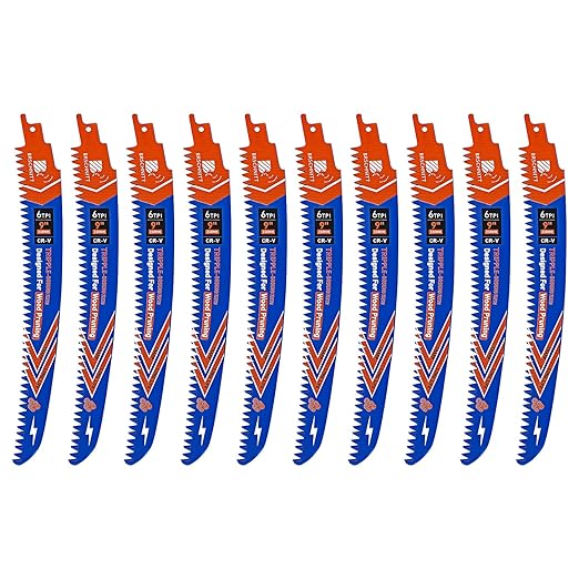 Japanese Teeth Reciprocating Saw Blades 9" 10PCS - Curved Edge Wood Pruning Saw Blades 6TPI for Tree Trimming,Wood Cutting,Cr-V Sabre Saw Pruning Blade