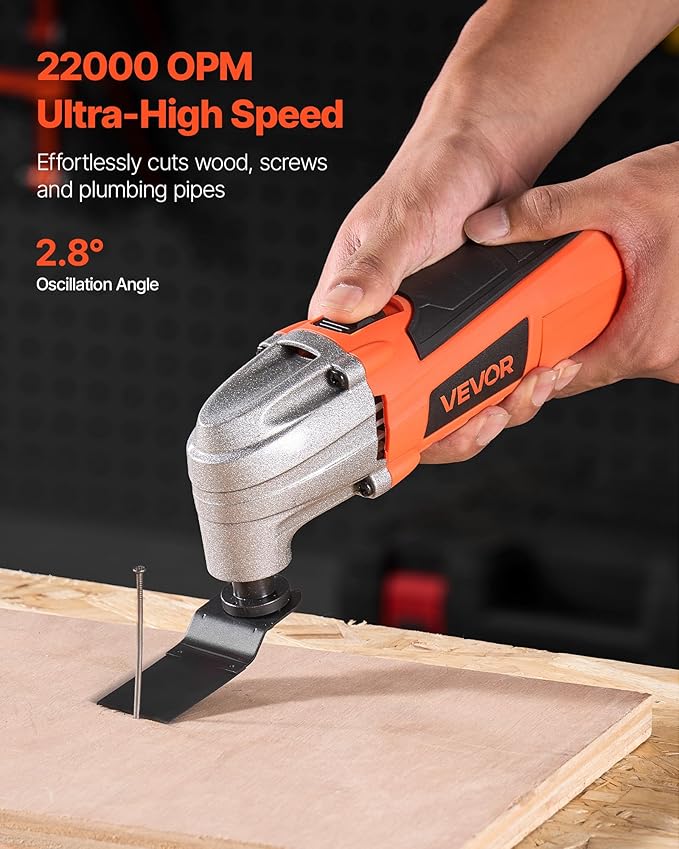 VEVOR Oscillating Tool Multitool, 2.2Amps 22,000 OPM Electric Oscillating Multi Tool Kit Corded with 2.8째 Oscillating Angle, 7PCS Saw Accessories for Cutting, Scraping, Sanding, Floor Stripping