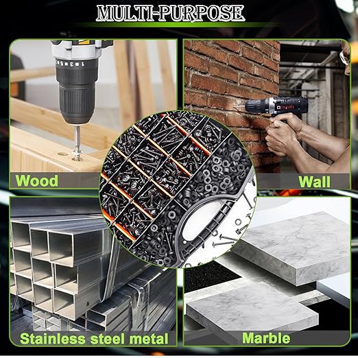 mxuteuk 1170PCS #8#10 Self Tapping Screws for Metal,410 Stainless Steel Self Drilling Screws,Truss Head & Hex Head 1/2" to1-1/4'' Self Tapping Screw for Plastic(800pcs Screw+370pcs Washer)