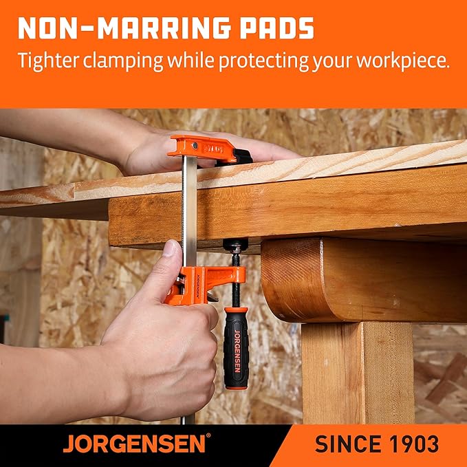 Jorgensen 6" Bar Clamp Set, 2-Pack Steel F Clamp Light Duty, 300 lbs Load Limited, for Woodworking, Metalworking, DIY