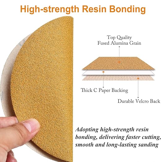 6-Inch No-Hole Hook and Loop Sanding Discs 100-Grit, Random Orbital Sandpaper for Automotive and Woodworking, 100-Pack