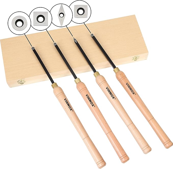 TITANIUM Coated Replacement Wood Turning Carbide Tip Set for VINWOX 3 PCS & 4 PCS Carbide Turning Tool Set, 2 of each Finisher (big and small size), Detailer, 4 of 2" Straight/Radius Combo, Pack of 10