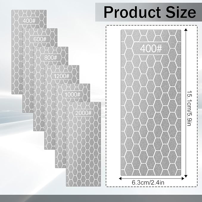 6 Pcs Diamond Sharpening Stone Set with Non-slip Base Knife Sharpening Stone 400/600/800/1000/1200/2000 Grit Sharpener Diamond Lapping Plate for Chisels, Plane Irons, Knives, Blades
