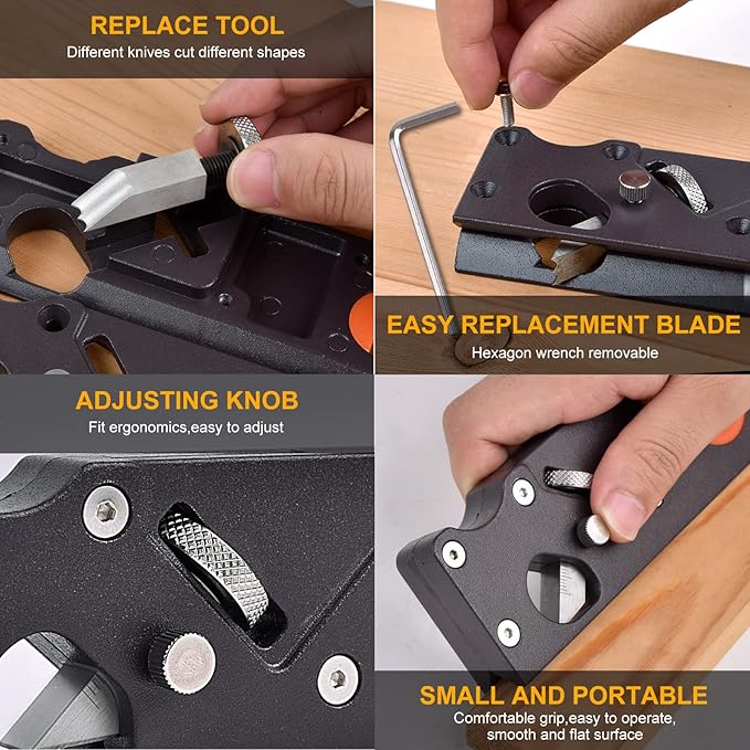 Chamfer Plane-Woodworking Edge Corner Plane with Auxiliary Locator, Hand Plane Suitable for Quick Edge Trimming of Wood (W/4cuters)
