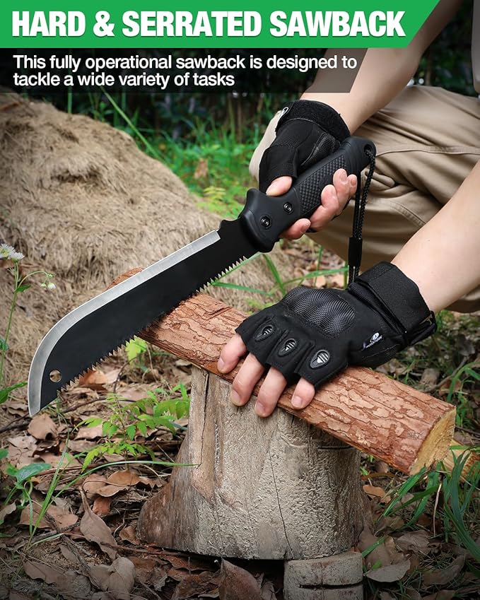 Mossy Oak Machete with Saw, 19" Sharp Machete with Sheath, Ergonomic No-Slip Handle, Machetes for Bushcraft, Outdoor Hunting, Garden Cutting Trees and Yard Work, Christmas Gift for Family