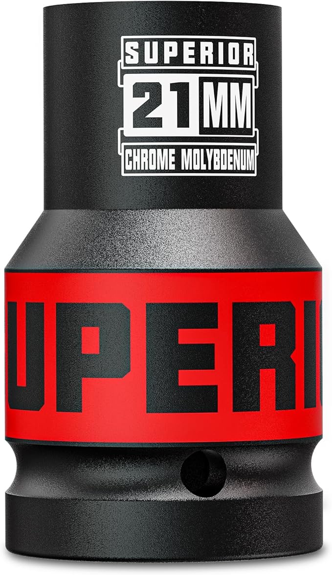 1" Drive Impact Socket, 21 mm Deep Socket, Metric Axle Nut Socket, 6 Point, CR-MO, Automotive, Truck Maintenance, Heavy Equipment Repair