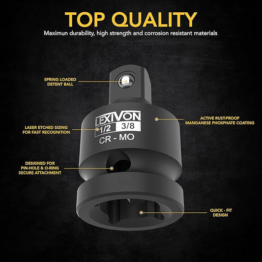 LEXIVON Impact Socket Adapter and Reducer 4-Piece Set | 1/4" - 3/8" - 1/2" Impact Driver Conversions, Chrome Molybdenum alloy steel (LX-112)