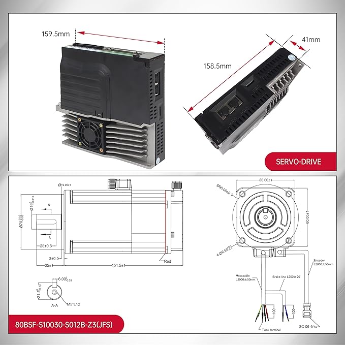 with Brake 1000W AC Servo Motor Kit, CNC 220V 5.5A 3000rpm L3000 17-bit Encoder RS485 Servo Motor Driver Controller Kit for CNC Engraver Milling Machine/Robot