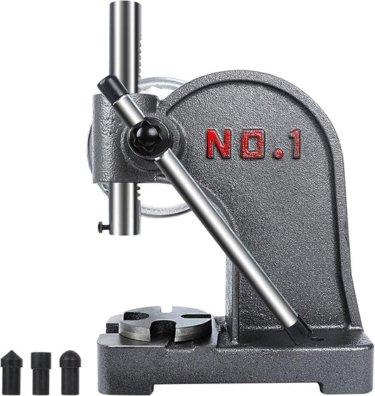 hightall 1 Ton Arbor Press,Handwheel & Long Lever Operation | Cast-Iron Frame, Stainless Steel Ram | 3 Drifts (Flat/Pointed/Round), 5.5" Max Height, Table-Mountable for Metal Stamping, Leathercraft