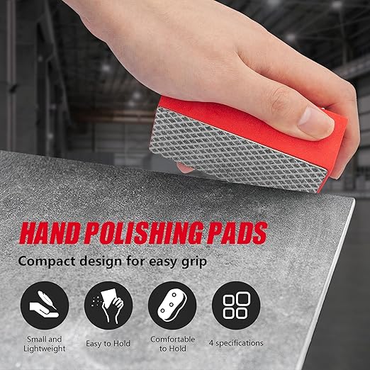 4Pack Diamond Hand Polishing Pads for Sanding Ceramics Glass Tile Concrete Stone Marble Granite, 60#,100#,200#,400# (Grid)