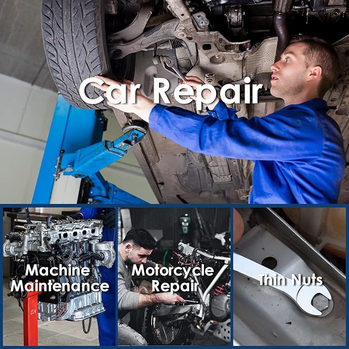 YIYEIE 9Pc. Super-Thin Open End Wrench Set, Metric 5.5, 7, 8, 9, 10, 11, 12, 13, 14, 15, 16, 17, 19, 21, 22, 23, 24, 27 mm, CR-V Steel, Ultra-Slim Flat Wrench Set with Roll-up Pouch