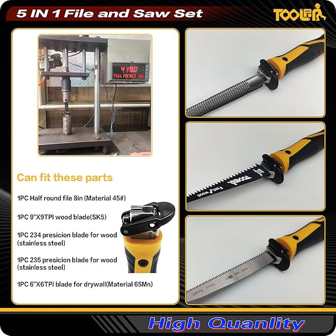 5 Multi founction Saw & File Set, Precision Razor, Drywall, 9 Inch Heavy Duty Extra Long Blade Saws Wood File, for Wood, Drywall, Craft, Home Repair, Portable Toolbox