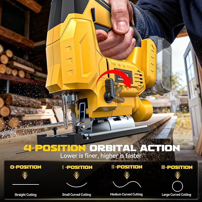 Ecarke Cordless Jig Saw Compatible With Dewalt 20V Max Battery (Only Tool), 4 Orbital Sets, 6 Variable Speeds Control, Dust-Blowing, ±45° Bevel Cuts, LED Light and 6PCS Blades For Cutting