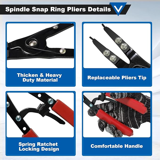 Snap Ring Pliers, 38700 External Heavy Duty Circlip Plier Rigid Automotive Tools Compatible with 2007 and Newer Ford Pickups Anti-slip Snap-ring Installation Removal Kit with Ratchet Locking Design