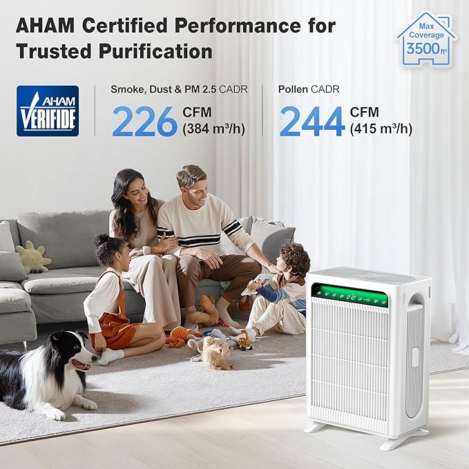 KNKA Air Purifier for Home Bedroom Large Room Up to 3,500 Ft짼, HEPA Air Cleaner with Washable Pre-Filter, AHAM VERIFIDE, AQI Display, ECO Mode, Pet Mode for Pets, Allergies, Dust, Pollen, APH4000