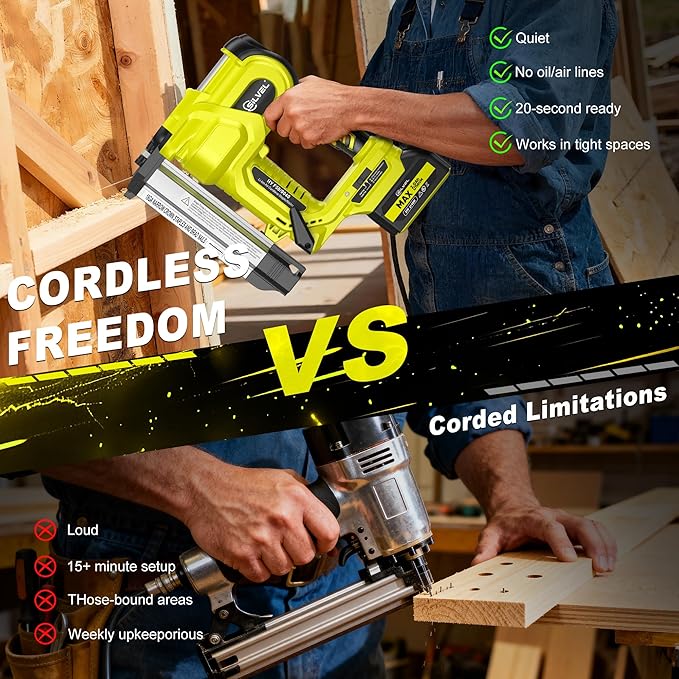 SILVEL 2" Cordless Brad Nailer, 2-in-1 21V Electric Brad Nailer with 2 * 2.0Ah Battery, 1000pcs Nails, 18GA Staples, Adjustable Depth for Woodworking, Home Improvement, Green