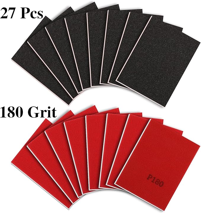 27 Pcs Sanding Sponge Pads 180 Grit, Wet Dry Washable Foam Sanding Block, Abrasive Sand Paper, Reusable Sanding Paper for Hand Sanders, Wood, Metal, Auto, Drywall, Furniture Polishing