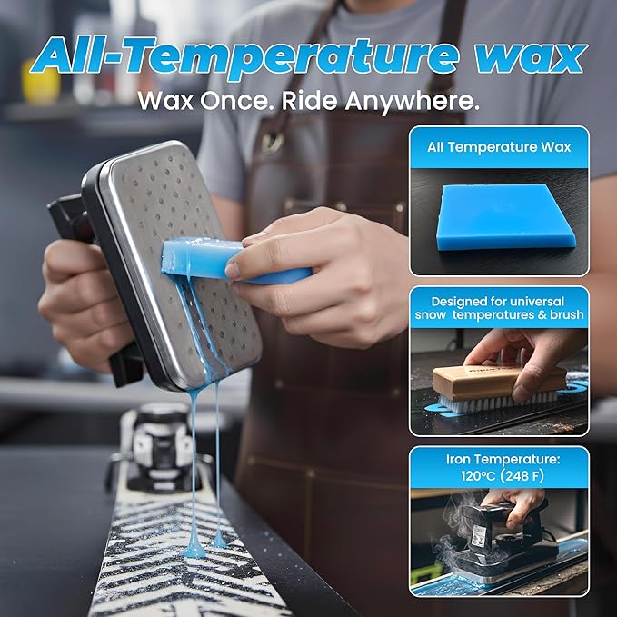 Professional Ski & Snowboard Wax Kit - All-in-One Basic Waxing & Tuning Set with Adjustable Wax Iron, All Temperature Wax, Edge Tuner, Base Cleaner, Brush, Scraper, P-tex, Tuning Stone & Storage Bag