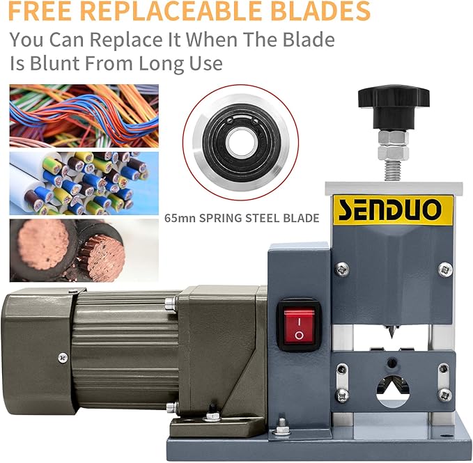 SENDUO Automatic Wire Stripper Machine,25W 0.04" - 0.79" Electric Wire Stripping Machine,with Free Replacement Blades,Portable cable stripper for Scrap Copper Wire Cable Recycling
