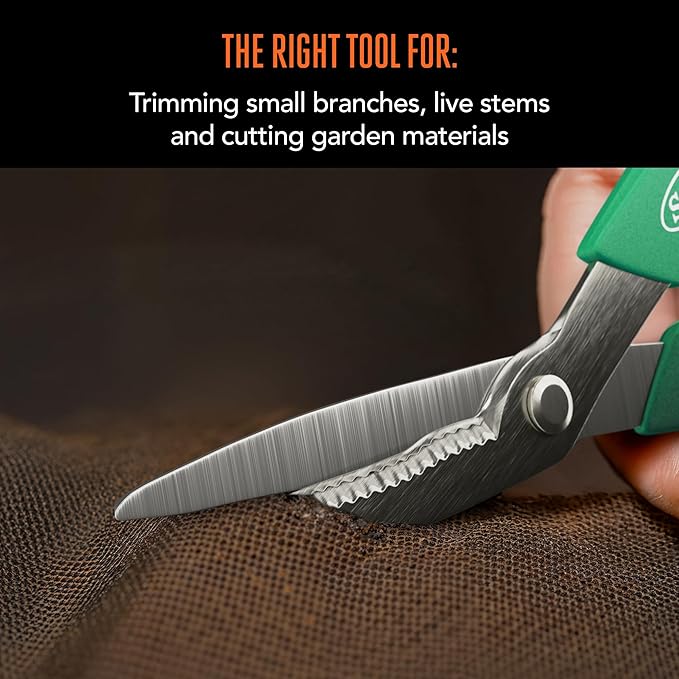 Scotts 8 in. All-Purpose Steel Garden Utility Shears with Serrated Blades ??Comfort Grip Yard and Garden Scissors for Pruning Plants, Flowers, and Herbs