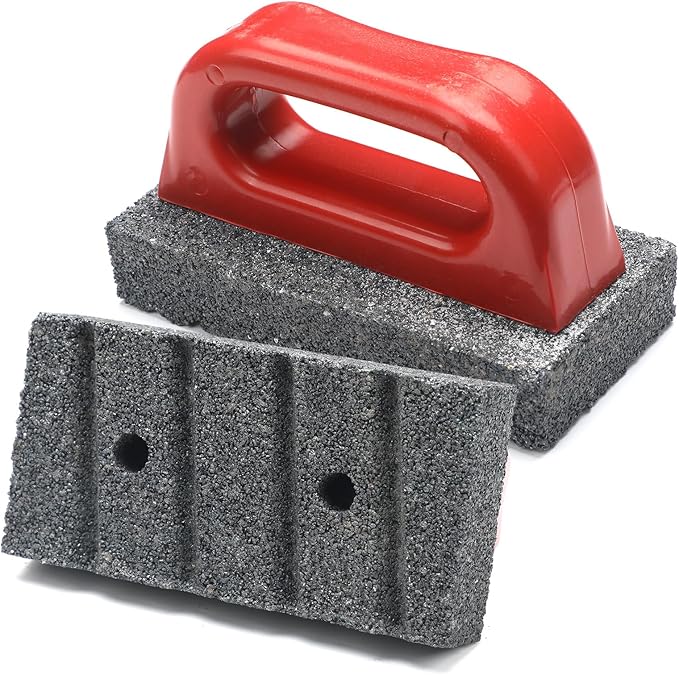 Wenqik 2 Pcs Rub Brick with Handle Concrete 20 Grit Masonry Tools Smoothing Cleaning Removing Marks Tool(Red)