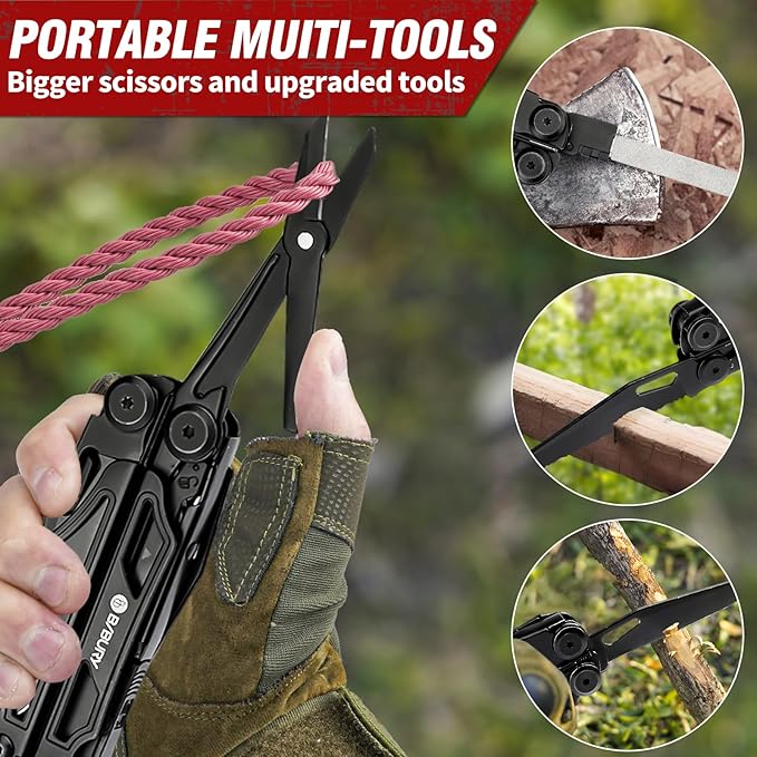 BIBURY Multitool Pliers Pro BI2045AB, Stainless Steel Foldable Multi Tool with Upgraded Scissors and Screwdriver, Multitools with Replaceable Wire Cutters and Saw, Ideal for Camping,Fishing,Survival