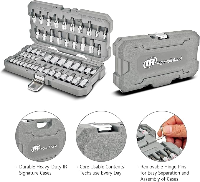 Ingersoll Rand 52-Piece Master Bit Socket Set, 1/4", 3/8", 1/2" Drive ??Metric & SAE Hex, Torx, Tamper-Proof, E-Torx, XZN ??S2 Steel Bits ??Heavy-Duty Storage Case ??752023