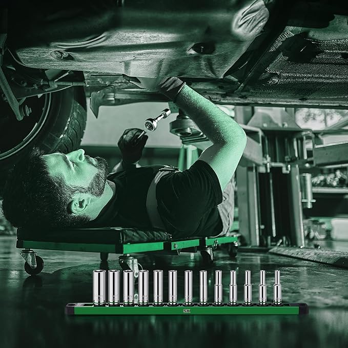 SK 1/4" Drive Socket Set, Deep Metric Sockets, 13-Piece 4-14 mm, SuperKrome Finish, Premium CR-V Construction, with Aluminum Socket Organizer