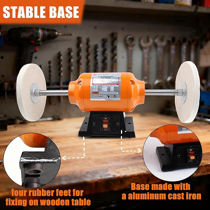 Bench Buffer Polisher, 8Inch Benchtop Buffing & Polishing Machine for Metal, Jewelry, Knives, Wood, Jade and Plastic