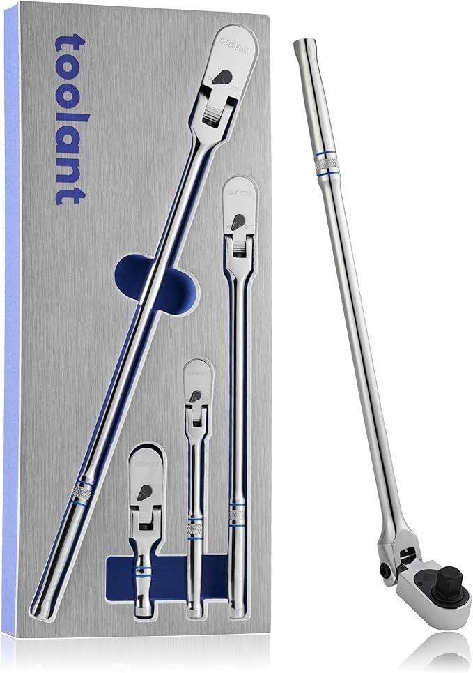 toolant 4Pcs Flex Head Ratchet Set, 1/4??3/8"&1/2" Drive Gear Wrench Compact Head Ratchet Wrenches, 90-Tooth Gear, 180째 Flex, 11 Positions, Longer Handle, 1.5X ASME Durability