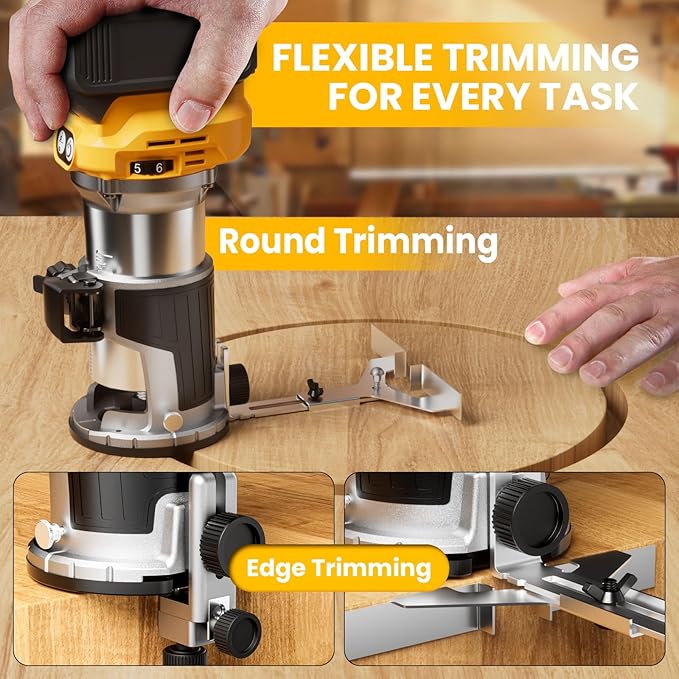 Cordless Compact Router Compatible with DeWalt 20V Battery (Bare Tool), 6 Variable Speeds Router Tool for Woodworking, 800W Fixed Base Wood Router