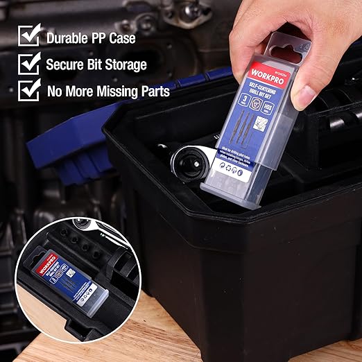 WORKPRO 3-Piece Self Centering Drill Bit Set, Durable HSS VIX Bit with Hex Key, 3/32?? 7/64?? 1/8??Center Drill Bits, 1/4 Inch Hex Shank for Precise Cabinet and Door Installation