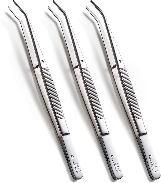 Beaditive 6-inch Sewing Machine Tweezers Set (3-PC) Serrated Bent Tips | Professional Grade, High Precision | Stainless Steel