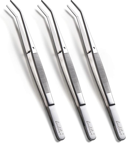 Beaditive 6-inch Sewing Machine Tweezers Set (3-PC) Serrated Bent Tips | Professional Grade, High Precision | Stainless Steel