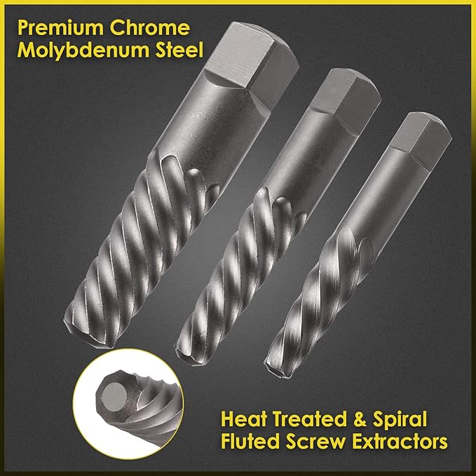 Topec 9 Piece Jumbo Spiral Flute Extractor -Easy Out Bolt Screw Extractor Set Square Shank Reverse Bit Set for Removing Broken Screws, Bolts, and Studs with Reverse Drill Bit Extractor Set