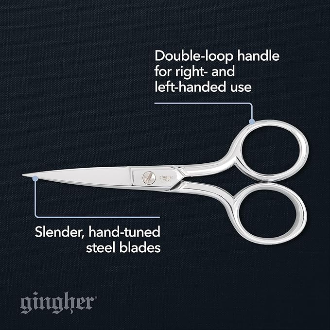 Gingher Embroidery Scissors, Precision Craft Scissors, Hand-Tuned Blades & Double Loop Handle, 4?? Silver/Nickel