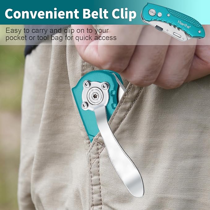 Harita Box Cutter Utility Knife cardboard cutter craft knife Quick Change Blades, Back-lock Mechanism, Portable Belt Clip, with 5-piece Extra Blades, Green