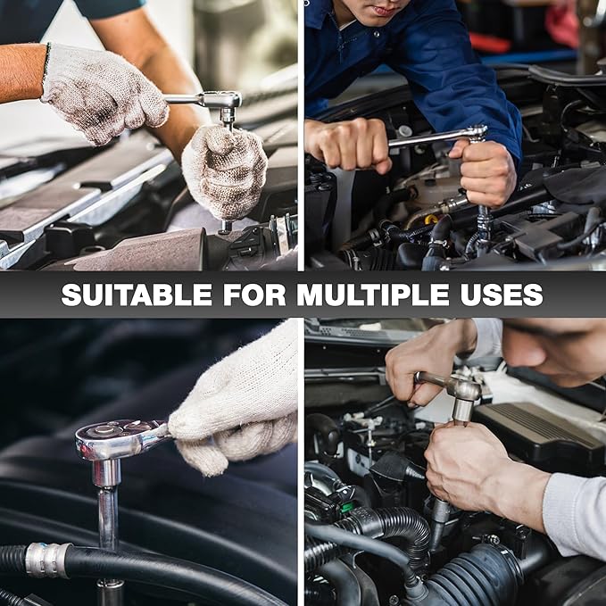 44pcs 3/8" Drive Impact Socket Set,Drive Master Socket Set,SAE/Metric, Deep & Shallow with 3/8" Drive Head Ratchet,Universal Joint,Extension bar (3??& 6??,6 Point,CR-V Steel竊똌irror Chrome