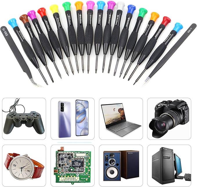 Torx Screwdriver Set, FIXITOK 18Pcs Mini Screwdriver Set Magnetic Small Torx Phillips Flathead Screwdrivers with T2 T3 T4 T5 T6 T7 T8 T9 T10 Screwdrivers Tweezers for Xbox Mac PS4 Laptop Phone Watch