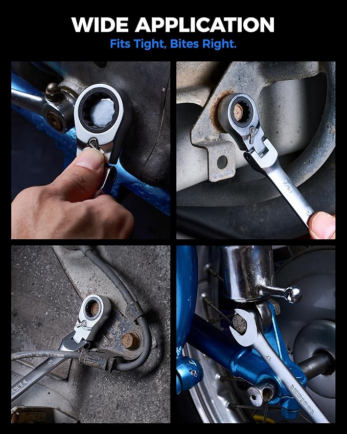 toolant 12pcs Metirc Ratcheting Wrench Set, Flex-Head Ratchet Combination Wrench Sets with Switch Design, 8-19mm, 90-Tooth and 4째 Swing, 12PCS with Storage Tray