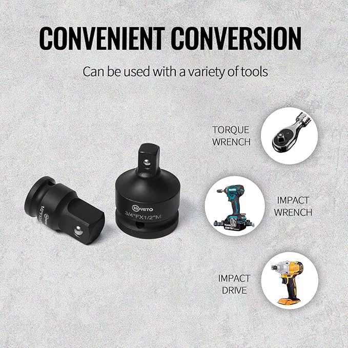 6-PC Impact Socket Adapter Set | Cr-Mo Steel | Impact Driver & Wrench Conversion Kit | Impact Socket Adapters with Ball Detent for Industrial Rotation