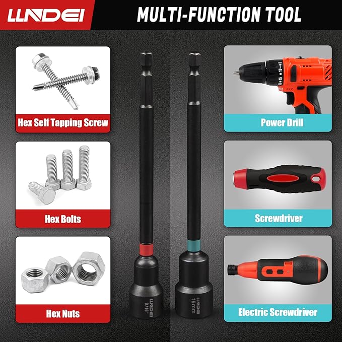 LLNDEI 21-Piece Magnetic Nut Driver Set - SAE (1/4" to 9/16") & Metric (5mm to 15mm) Nut Driver Set with Non-Slip Grip Handle - Upgrade Cr-V Magnetic Socket set for Secure Fastening in Tight Spaces
