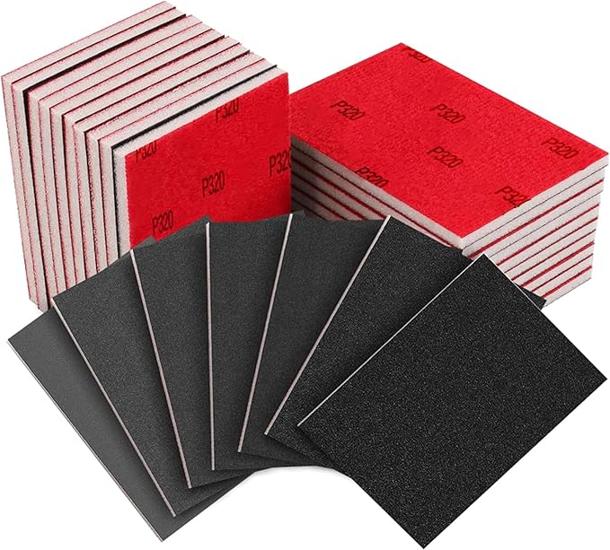 16 Pcs 320 Grit Sanding Sponge, Ultra Fine Sandpaper Assortment Pads, Soft Foam Sanding Block Dry Wet Sandpaper for Model Drywall Metal Wood Furniture Polishing (P320)
