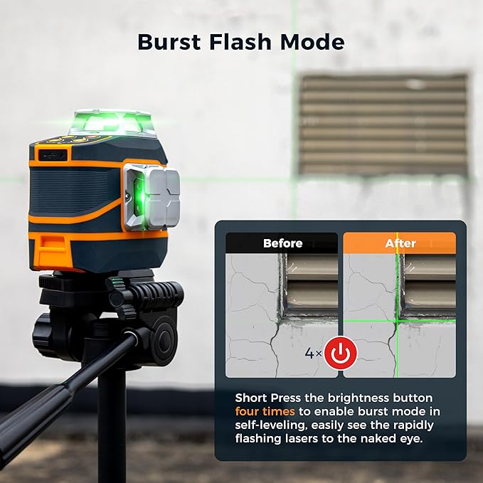 CIGMAN Laser Level CM-801 Laser Level Self Leveling 3x360째3D Green Cross Line for Decoration and Picture Hanging with Two Rechargeable Batteries, Remote Controller and Magnetic L-Shaped Bracket