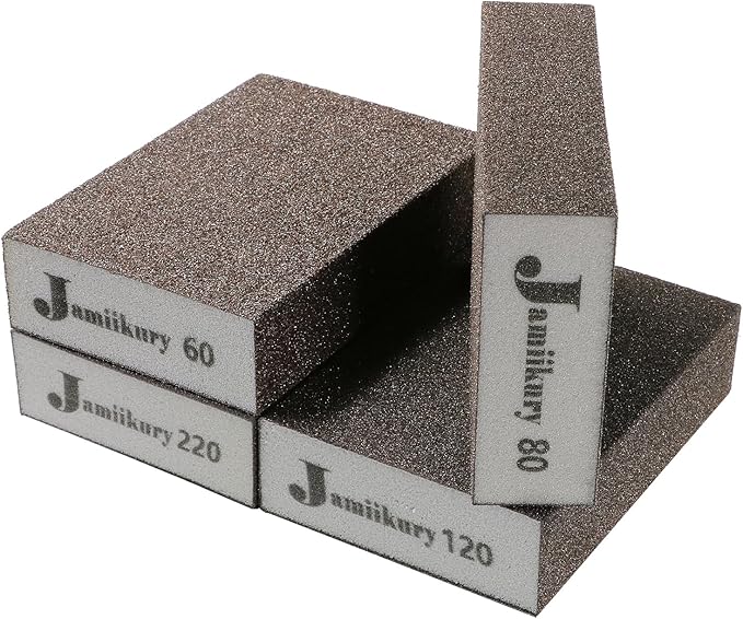 4pcs Sanding Blocks Assortment Kit, Sponge Sand Block Washable and Reusable, Wet & Dry Sandpaper Block for Wood Metal Drywall and Furniture Paint - 60/80/120/220 Grit