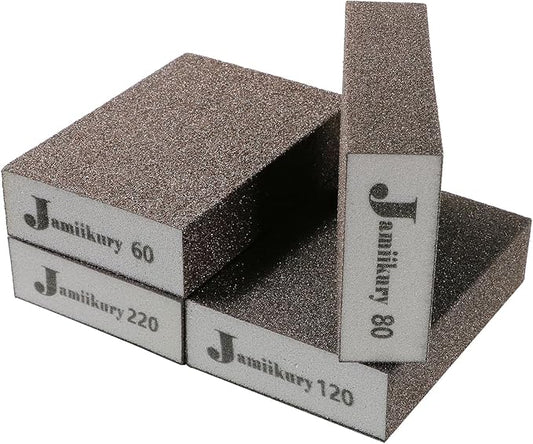 4pcs Sanding Blocks Assortment Kit, Sponge Sand Block Washable and Reusable, Wet & Dry Sandpaper Block for Wood Metal Drywall and Furniture Paint - 60/80/120/220 Grit