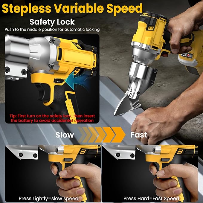Cordless Metal Shear Compatible with De-Walt 20V Max Battery, Electric Brushless Sheet Metal Scissors for Cutting Stainless Sheet, Iron, Carpet, Leather, Cardboard (NO Battery)