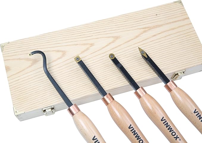 13.5" 4 PCS Carbide Wood Lathe Turning Tool Set, Pen Turning tool, Including Swan Neck Hollower, Rougher, Finisher, Detailer, Titanium Coated Carbide Blades 2X Service Life, Beech Wood Handle