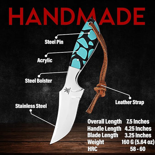 Handmade Cowboy Knife for Men & Women,Outdoor Camping Hiking Knife,Stainless Fixed Blade 7.5’’ Gift for Boy Friend, Full tang knife